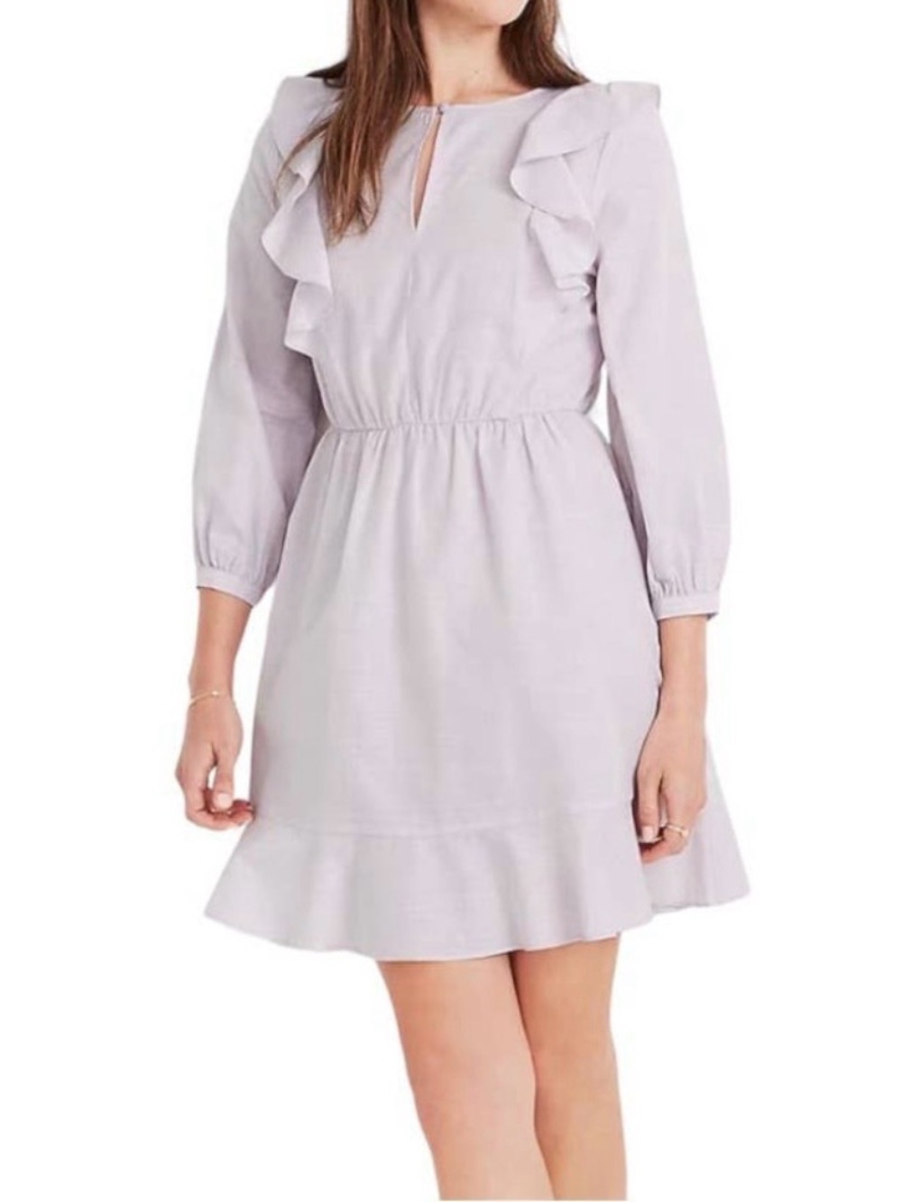 NWT Madewell ruffled shoulder light purple cotton and lyocell blend dress